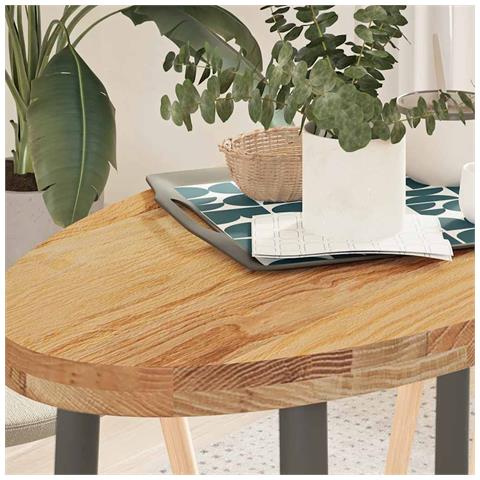 Piano Tavolo Marrone Chiaro 100x50x4cm In Rovere Massello Ovale - Foto 1