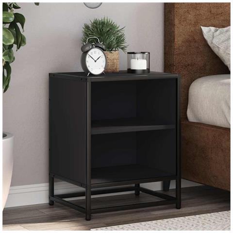 Comodini 2 Pz Neri 40x31x50 Legno Multistrato E Metallo - Foto 1