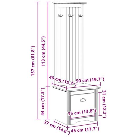 Mobiletto Da Ingresso Con Ganci Bodo Grigio 50x40x157 Cm - Foto 10