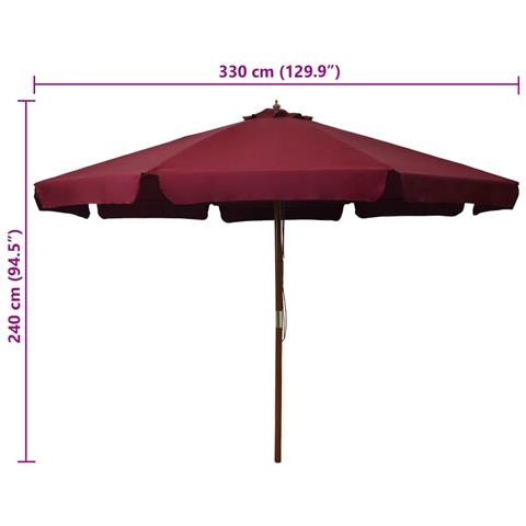Ombrellone Da Esterni Con Palo In Legno 330 Cm Rosso Borgogna - Foto 5