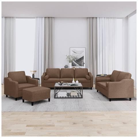 Set di Divani 4 pz con Cuscini Marrone in Tessuto - Foto 2