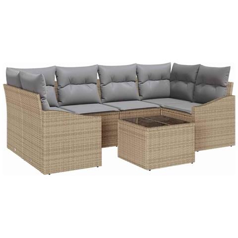 Set da Pranzo da Giardino 7 Pezzi con Cuscini Beige in Polyrattan - Foto 1