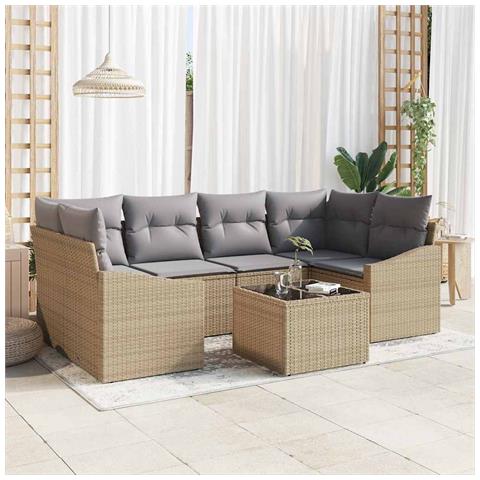 Set da Pranzo da Giardino 7 Pezzi con Cuscini Beige in Polyrattan - Foto 2