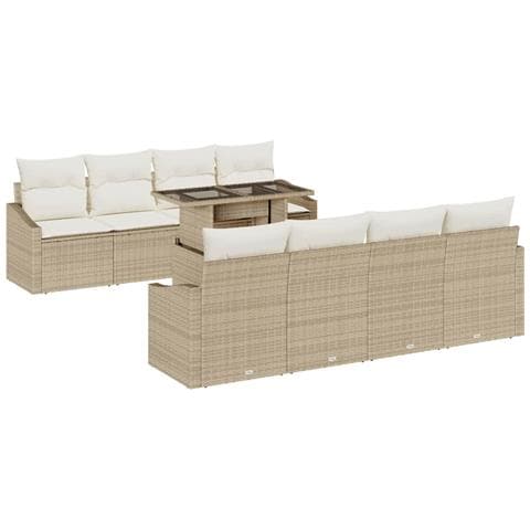 Set di Divani da Giardino 9 Pezzi con Cuscini Beige Polyrattan - Foto 1