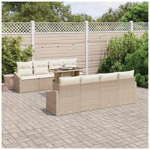 Set di Divani da Giardino 9 Pezzi con Cuscini Beige Polyrattan - Foto 2