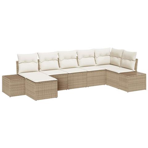 Set Divano da Giardino 7 Pezzi con Cuscini Beige Polyrattan - Foto 1
