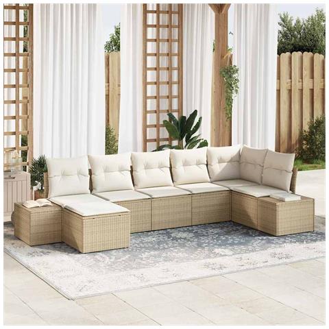 Set Divano da Giardino 7 Pezzi con Cuscini Beige Polyrattan - Foto 2