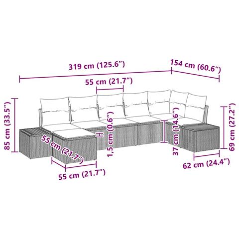 Set Divano da Giardino 7 Pezzi con Cuscini Beige Polyrattan - Foto 9