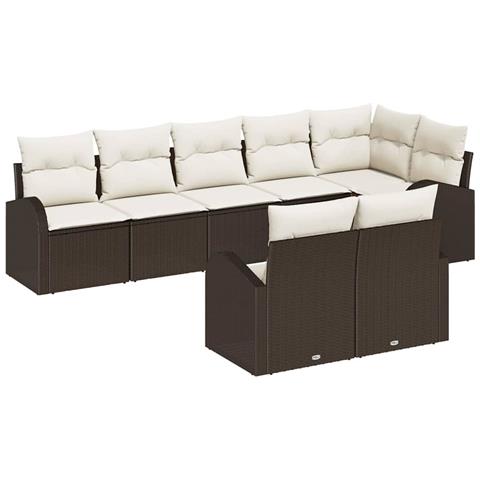 Set Divano da Giardino a 8 Pezzi con Cuscini in Polyrattan Marrone - Foto 1