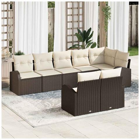 Set Divano da Giardino a 8 Pezzi con Cuscini in Polyrattan Marrone - Foto 2