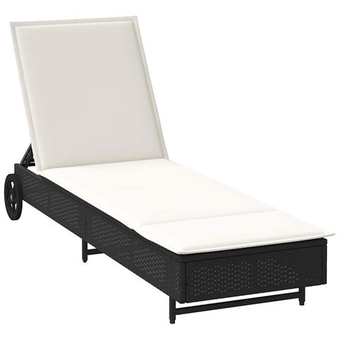 Lettino Prendisole con Ruote e Cuscino in Polyrattan Nero - Foto 1