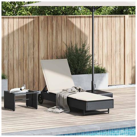 Lettino Prendisole con Ruote e Cuscino in Polyrattan Nero - Foto 2