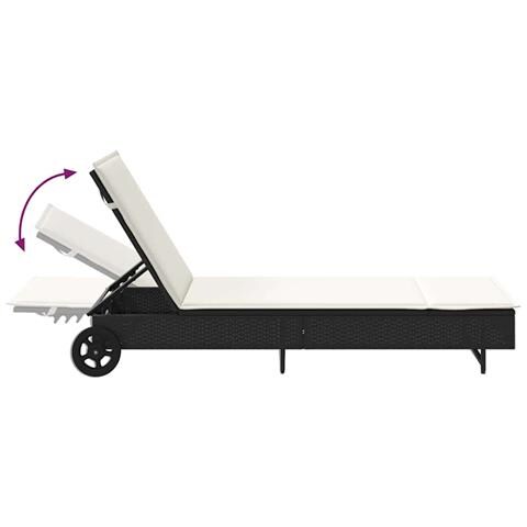 Lettino Prendisole con Ruote e Cuscino in Polyrattan Nero - Foto 9