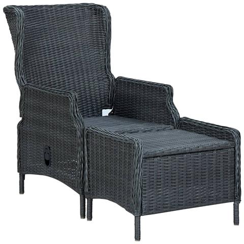 Lusso Casadino -  Sedia Da Giardino Reclinabile Con Pouf Polyrattan Grigio Scuro - Foto 1