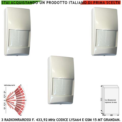 Sensore Movimento Intrusi 3 Pezzi Doppio Infrarosso Via Radio 433,92 Mhz Anti-jamming Portata 15 Metri Grandangolo Wal - Foto 1