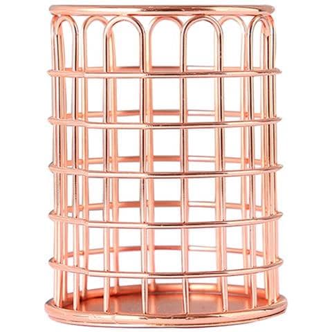 Portapenne In Ferro Oro Rosa - Organizer Multifunzionale Da Scrivania Per Casa E Ufficio - Foto 1