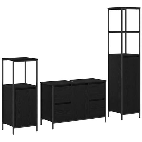 Set di mobili per il bagno 3 pcs Rovere nero 36 x 35 x 165 cm - Foto 1
