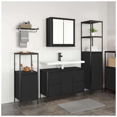Set di mobili per il bagno 3 pcs Rovere nero 36 x 35 x 165 cm - Foto 2