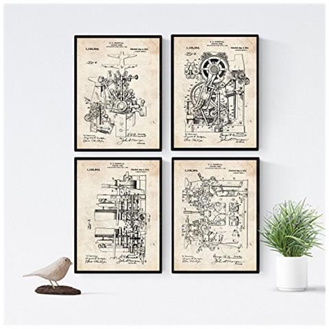 Set Di 4 Stampe Di Con I Brevetti Di Macchine Da Stampaggio Tipografia Stampa Vintage Manifesti Con Invenzioni E Vecchi Brevetti Senza Cornice A4 - Foto 1