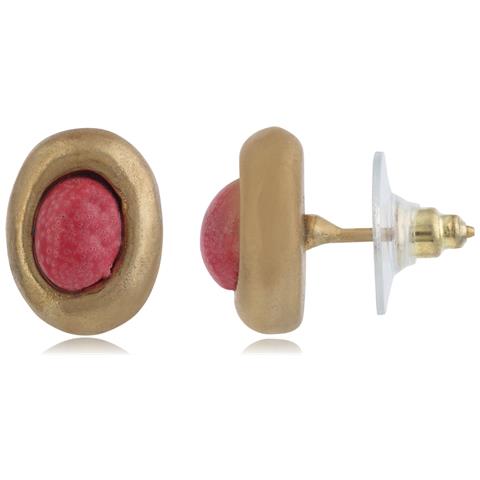 Orecchino A Bottone ""basic"" Placcato Oro, Resina Bordeaux - Foto 1