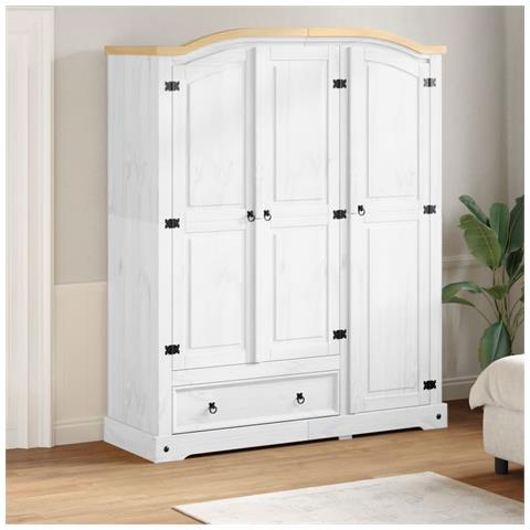 Armadio Corona Bianco 151,5x52x186 cm in Legno Massello di Pino - Foto 2