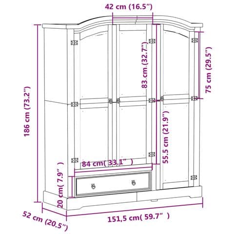 Armadio Corona Bianco 151,5x52x186 cm in Legno Massello di Pino - Foto 9