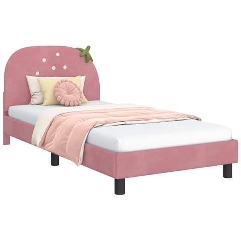 Struttura letto bambini con testata Rosa 90 x 190 cm Velluto - Foto 1