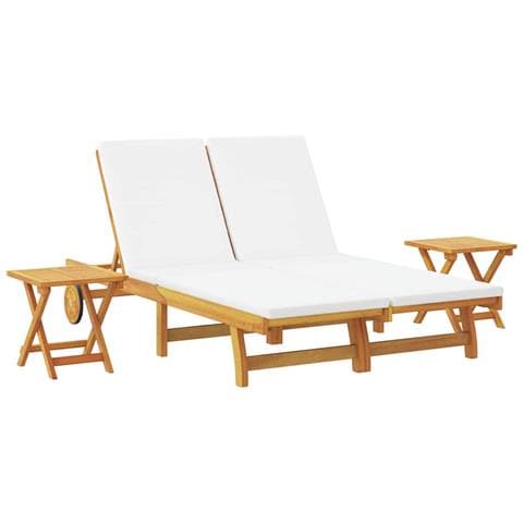 Lettino da sole Bianco Crema Legno di Acacia Massello - Foto 1