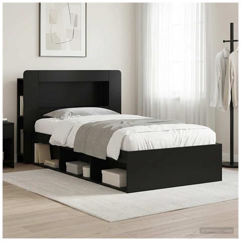 Telaio del letto con storage con testiera Nero 90 x 200 cm - Foto 2