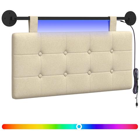 Testiera sospesa Con luce LED Crema Tessuto - Foto 1