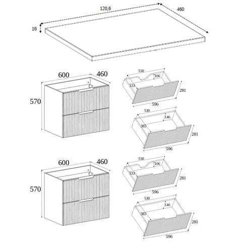 Mobile sottolavabo per bagno, Nero, 120 cm, 4 cassetti con chiusura ammortizzata, Mobili da bagno moderni - Foto 2