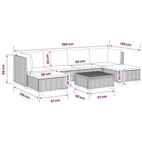 7 pz Set Lounge in Rattan con Cuscini GENDT Rattan naturale - Foto 10