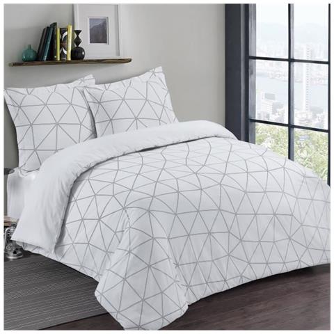 Parure De Couette 100% Coton - 1 Housse De Couette 240x260 Cm + 2 Taies D'oreillers 65x65 Cm Blanc Et Noir - Foto 1
