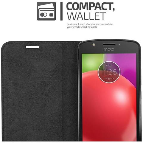 Cadorabo Custodia Compatibile Con Motorola Moto E4 In Nero Di Notte - Coperchio Protettiva Con Chiusura Magnetica, Funzione Stand E Tasca Per Le Carte - Foto 5