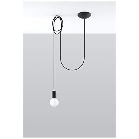 Sollux Sl. 0369 - Lampada A Sospensione Edison 1, Moderna Luce Led Nera Per Soggiorno, Camera Da Letto, Corridoio, Ufficio, Attacco E27 - Foto 2