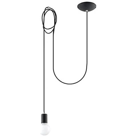 Sollux Sl. 0369 - Lampada A Sospensione Edison 1, Moderna Luce Led Nera Per Soggiorno, Camera Da Letto, Corridoio, Ufficio, Attacco E27 - Foto 1