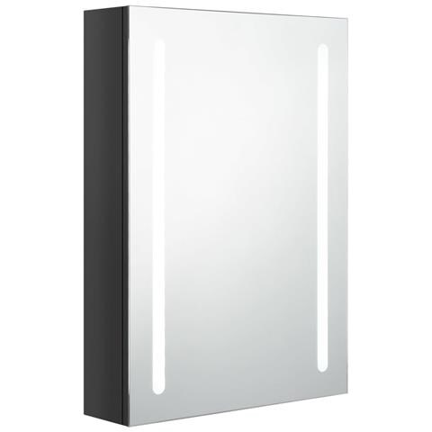 Armadietto Bagno con Specchio e LED Nero Lucido 50x13x70 cm - Foto 1