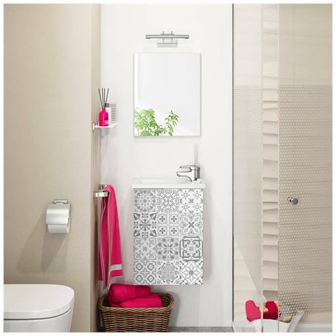 Mobile Sottolavabo Akamaru, Mobiletto Per Bagno Sospeso, Armadio A 1 Anta Con Specchio E Lavabo, 40x22h58 Cm, Bianco Lucido E Cemento - Foto 12
