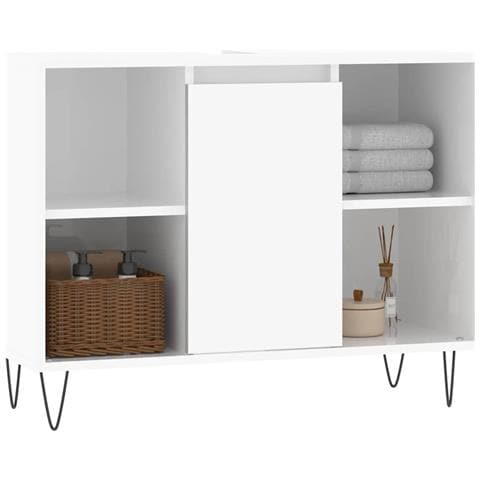 Armadietto Bagno Bianco Lucido 80x33x60cm In Legno Multistrato - Foto 2