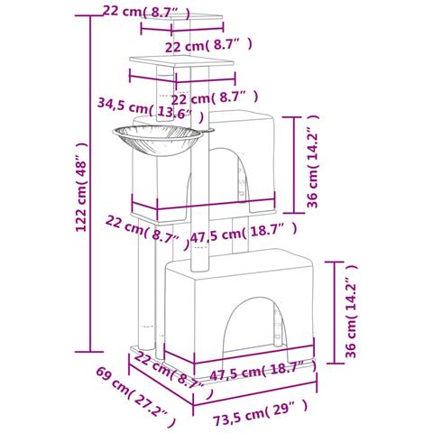 Albero Per Gatti Con Tiragraffi In Sisal Grigio Scuro 122 Cm - Foto 7