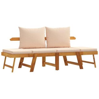 VidaXL Panca Da Giardino 2-in-1 In Legno Di Acacia Con Cuscini – Trasformabile In Lettino, 160-205 Cm
