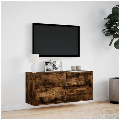 Mobile TV a Parete con Luci LED Rovere Fumo 100x31x45 cm - Foto 2