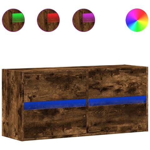 Mobile TV a Parete con Luci LED Rovere Fumo 100x31x45 cm - Foto 1
