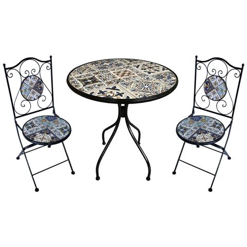 Coimbra - Set Due Sedie Pieghevoli E Tavolo Rotondo Con Decori - Foto 1