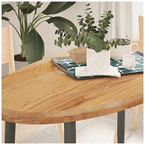 Piano Tavolo Marrone Chiaro 120x60x4cm In Rovere Massello Ovale - Foto 1