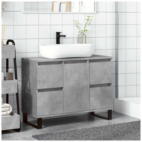 Armadietto Da Bagno Grigio Cemento 80x33x60cm Legno Multistrato - Foto 3