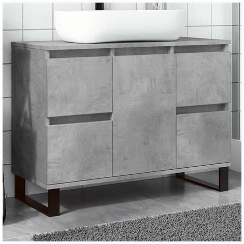 Armadietto Da Bagno Grigio Cemento 80x33x60cm Legno Multistrato - Foto 1