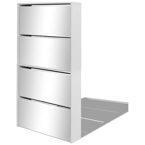 Lusso Casadino -  Scarpiera A 4 Strati Con Specchio Bianca 63x17x134 Cm - Foto 1