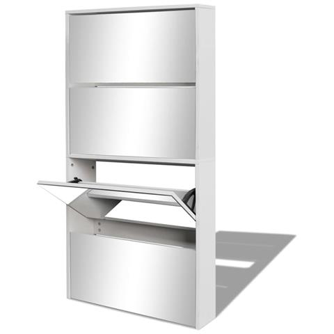 Lusso Casadino -  Scarpiera A 4 Strati Con Specchio Bianca 63x17x134 Cm - Foto 2