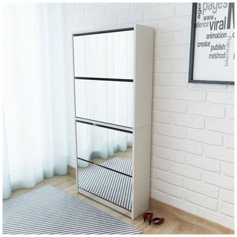 Lusso Casadino -  Scarpiera A 4 Strati Con Specchio Bianca 63x17x134 Cm - Foto 5